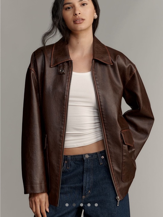 Pilcro Jackets & Blazers - Pilcro Sofia Dark Brown Faux Leather Long Bomber Jacket
